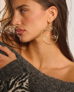 Sale Ramy Brook Abrie Leaf Hoop Earrings Gold