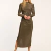 Sale Ramy Brook Amarilys Mock Neck Midi Dress Goldknit