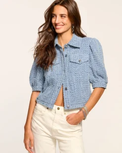 Best Ramy Brook Ardith Textured Denim Short Sleeve Jacket Texturedwash