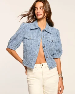 Best Ramy Brook Ardith Textured Denim Short Sleeve Jacket Texturedwash