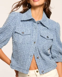 Best Ramy Brook Ardith Textured Denim Short Sleeve Jacket Texturedwash