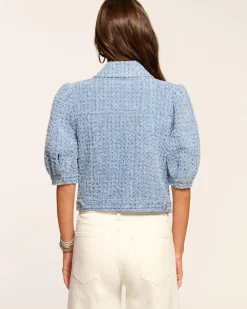 Best Ramy Brook Ardith Textured Denim Short Sleeve Jacket Texturedwash