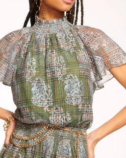 Best Ramy Brook Arizona Smocked Waist Mini Dress Sagetartan