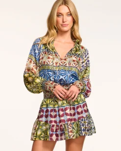 Clearance Ramy Brook Ashalina Silk Long Sleeve Mini Dress Bluemulti
