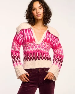 New Ramy Brook Augustus V-Neck Sweater Magentafairisle