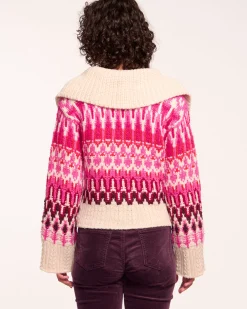 New Ramy Brook Augustus V-Neck Sweater Magentafairisle