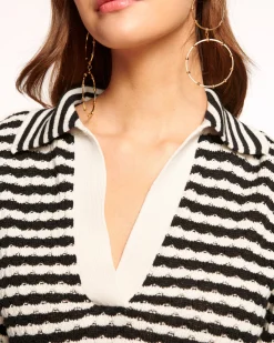 Clearance Ramy Brook Azaria V-Neck Sweater Blackstripe