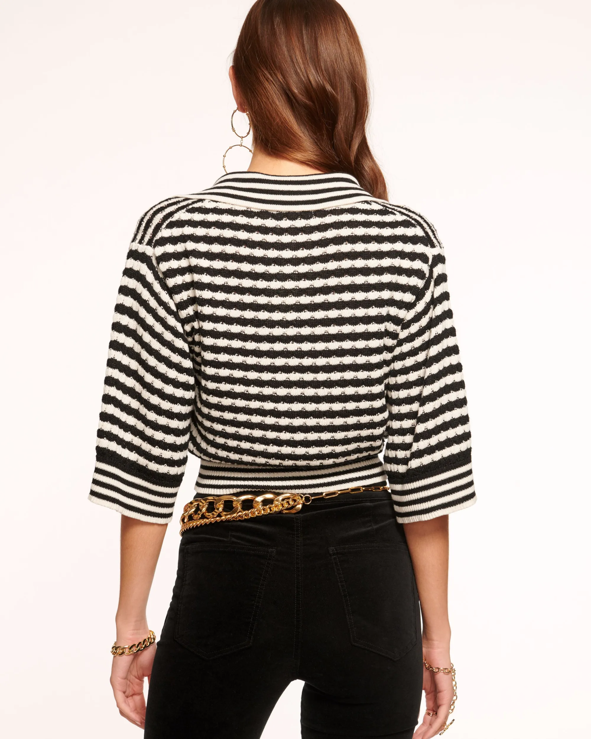 Clearance Ramy Brook Azaria V-Neck Sweater Blackstripe