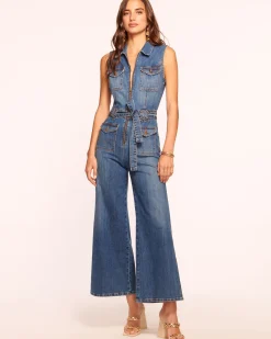 Clearance Ramy Brook Bell Cropped Denim Jumpsuit Mediumwash