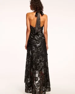 Sale Ramy Brook Chaplin Lace Halter Gown Gunmetalfloral