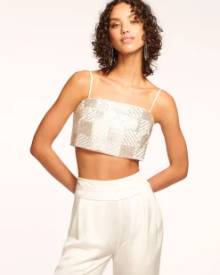 Hot Ramy Brook Chase Beaded Crop Top Silverbead