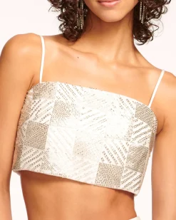 Hot Ramy Brook Chase Beaded Crop Top Silverbead