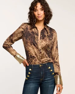 New Ramy Brook Chrystal Embellished Button Down Top Leopardchainmail