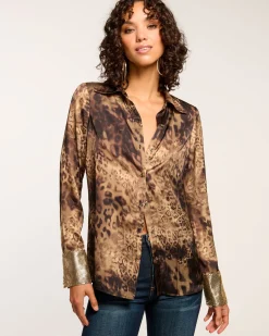 New Ramy Brook Chrystal Embellished Button Down Top Leopardchainmail