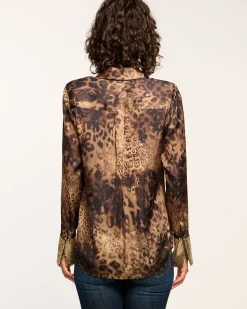 New Ramy Brook Chrystal Embellished Button Down Top Leopardchainmail