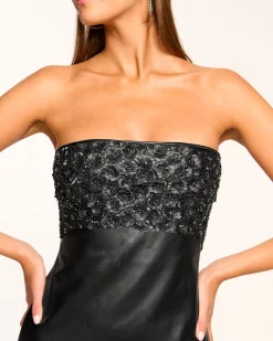 Outlet Ramy Brook Clementine Embellished Faux Leather Mini Dress Blackfloret