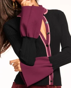 Outlet Ramy Brook Colton Colorblock Cardigan Sweater Blackcolorblock