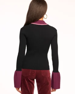 Outlet Ramy Brook Colton Colorblock Cardigan Sweater Blackcolorblock