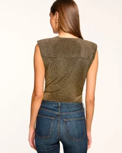 Hot Ramy Brook Consuela Sparkle Cowl Neck Top Goldknit