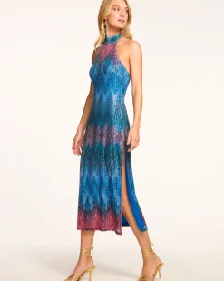 Hot Ramy Brook Coty Halter Midi Dress Bluechevron
