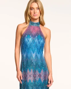 Hot Ramy Brook Coty Halter Midi Dress Bluechevron