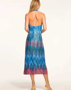 Hot Ramy Brook Coty Halter Midi Dress Bluechevron