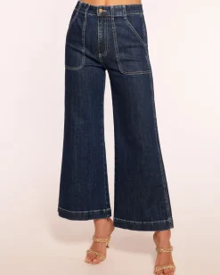 New Ramy Brook Cropped Theodora Wide Leg Jean Darkwash