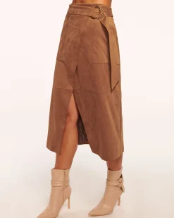 Outlet Ramy Brook Delphia Faux Suede Midi Skirt Saddle