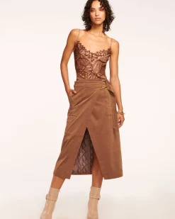 Outlet Ramy Brook Delphia Faux Suede Midi Skirt Saddle