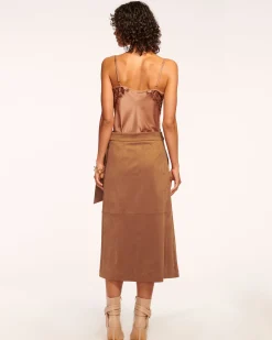 Outlet Ramy Brook Delphia Faux Suede Midi Skirt Saddle