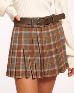 Online Ramy Brook Derrick Pleated Belted Mini Skirt Saddleplaid