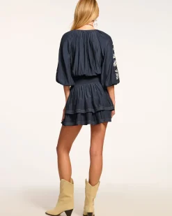 Discount Ramy Brook Devorah Smocked Embellished Mini Dress Navy