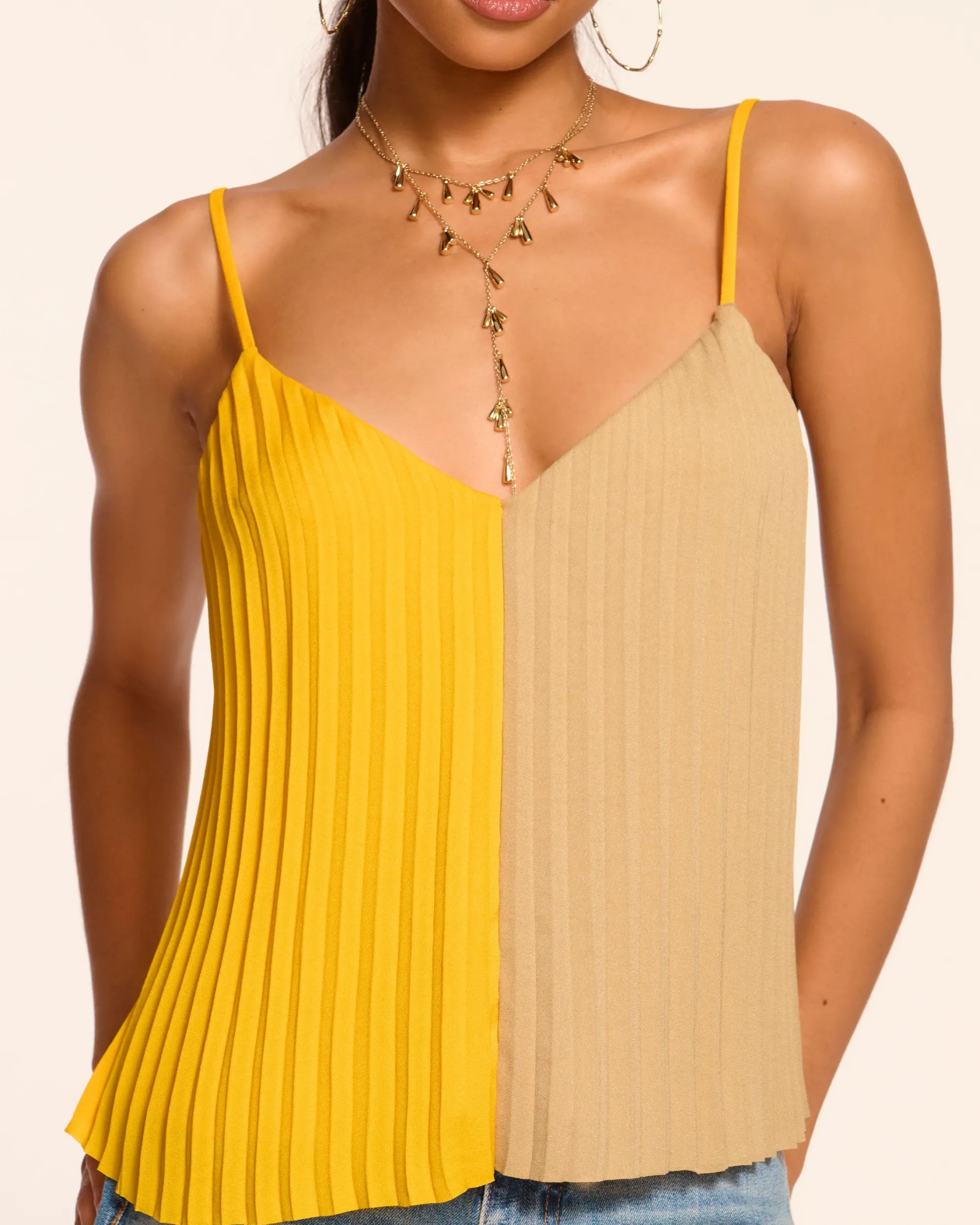 Outlet Ramy Brook Eda Colorblock Pleated Tank Top Daisycolorblock