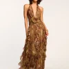 Hot Ramy Brook Emerance Plunging Halter Gown Goldanimal