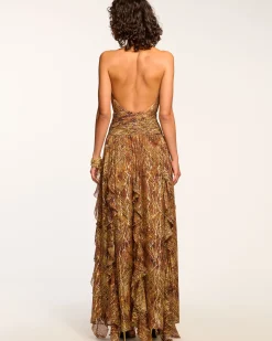 Hot Ramy Brook Emerance Plunging Halter Gown Goldanimal