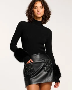 Online Ramy Brook Emilian Embellished Faux Leather Mini Skirt Blackfloret