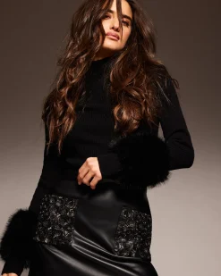 Online Ramy Brook Emilian Embellished Faux Leather Mini Skirt Blackfloret