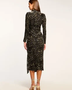 Fashion Ramy Brook Eveline Mock Neck Midi Dress Animalburnout