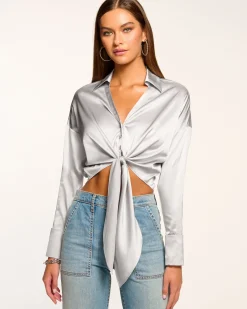 Hot Ramy Brook Farrah Silk Tie-Front Blouse