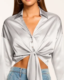 Hot Ramy Brook Farrah Silk Tie-Front Blouse