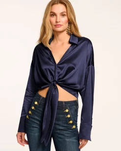 Hot Ramy Brook Farrah Silk Tie-Front Blouse