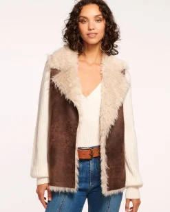 Outlet Ramy Brook Finney Reversible Faux Shearling Vest Brownshearling