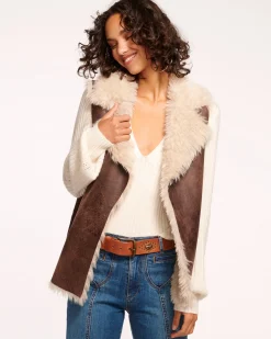 Outlet Ramy Brook Finney Reversible Faux Shearling Vest Brownshearling