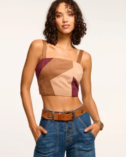 Hot Ramy Brook Finnley Patchwork Faux Suede Crop Top Pinotpatchwork