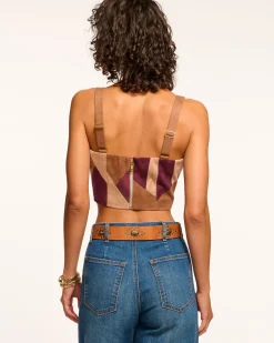 Hot Ramy Brook Finnley Patchwork Faux Suede Crop Top Pinotpatchwork