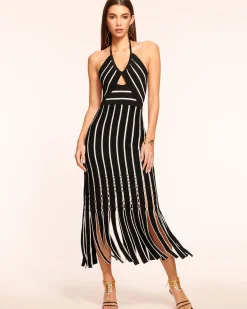 Outlet Ramy Brook Frida Fringe Knit Midi Dress Blackfringe