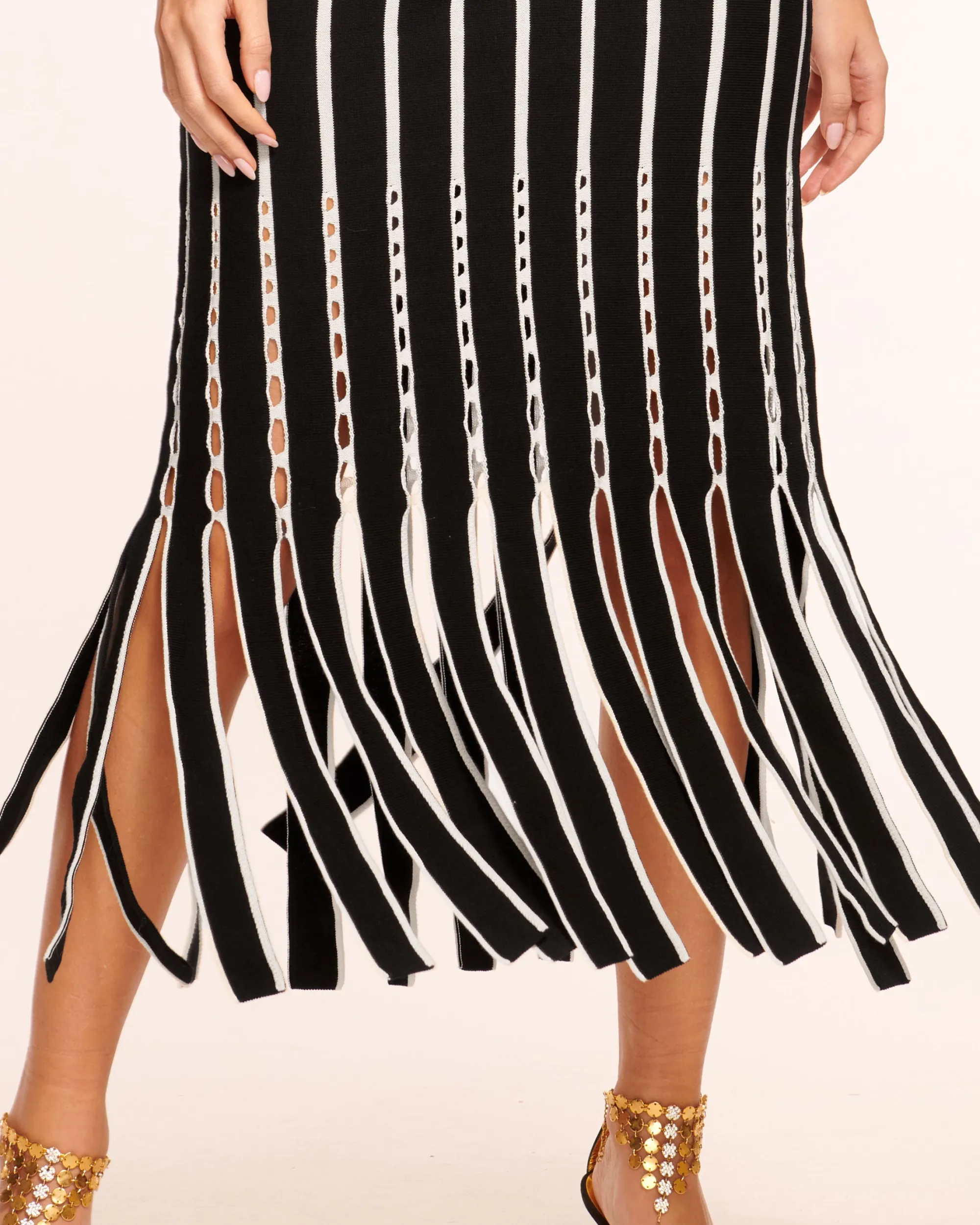 Outlet Ramy Brook Frida Fringe Knit Midi Dress Blackfringe
