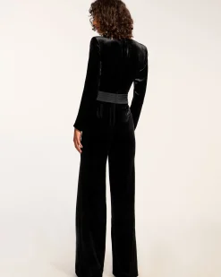 Outlet Ramy Brook Gabriel Velvet Plunging Jumpsuit Black