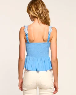 Best Ramy Brook Giulia Smocked Embellished Tank Top Ribbonblue