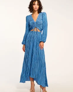 Outlet Ramy Brook Gwendolyn Pleated Maxi Skirt Bluepleats
